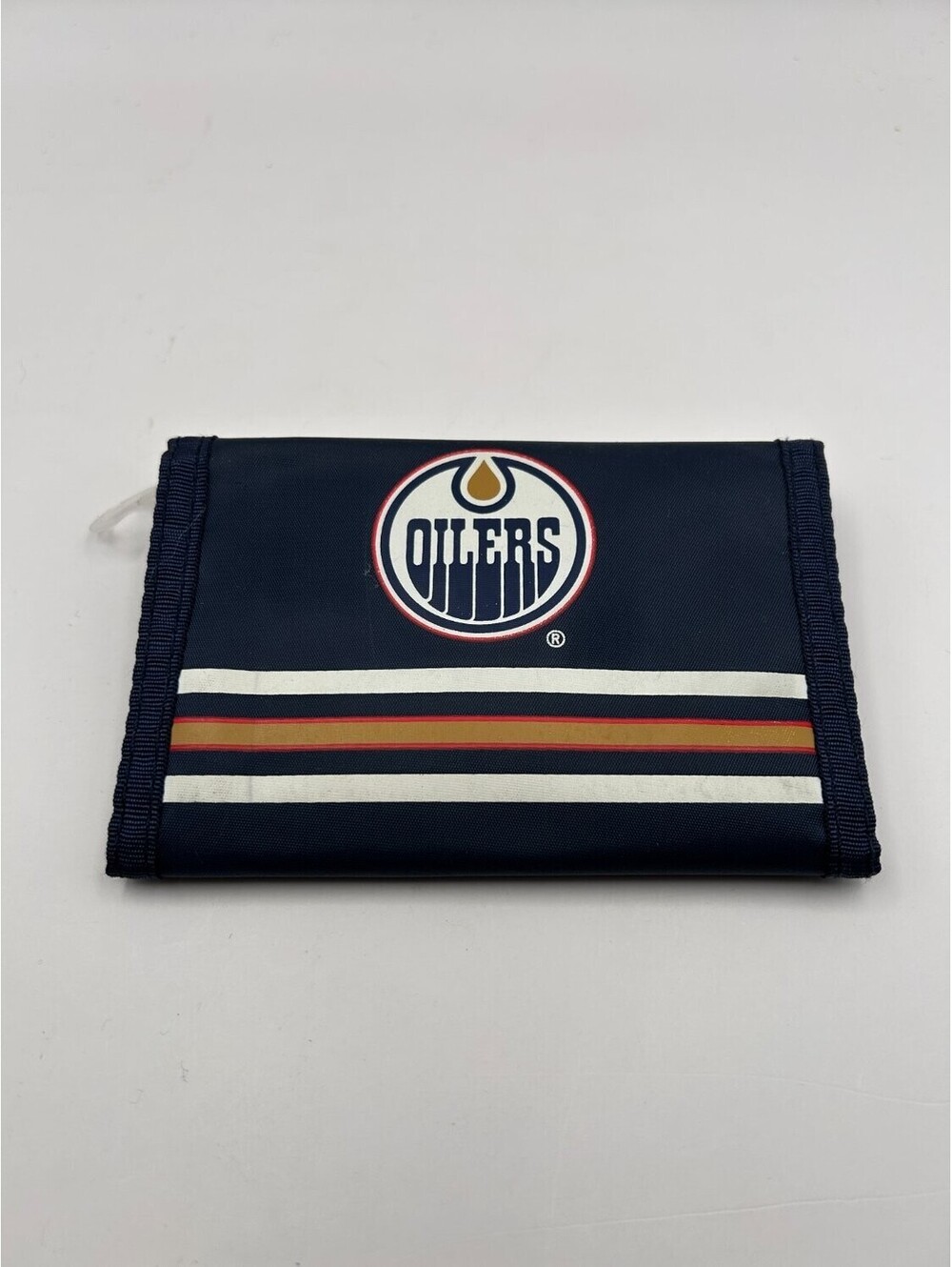 NHL Edmonton Oilers Hockey Trifold Wallet Mens Blue Striped Folding Credit Card